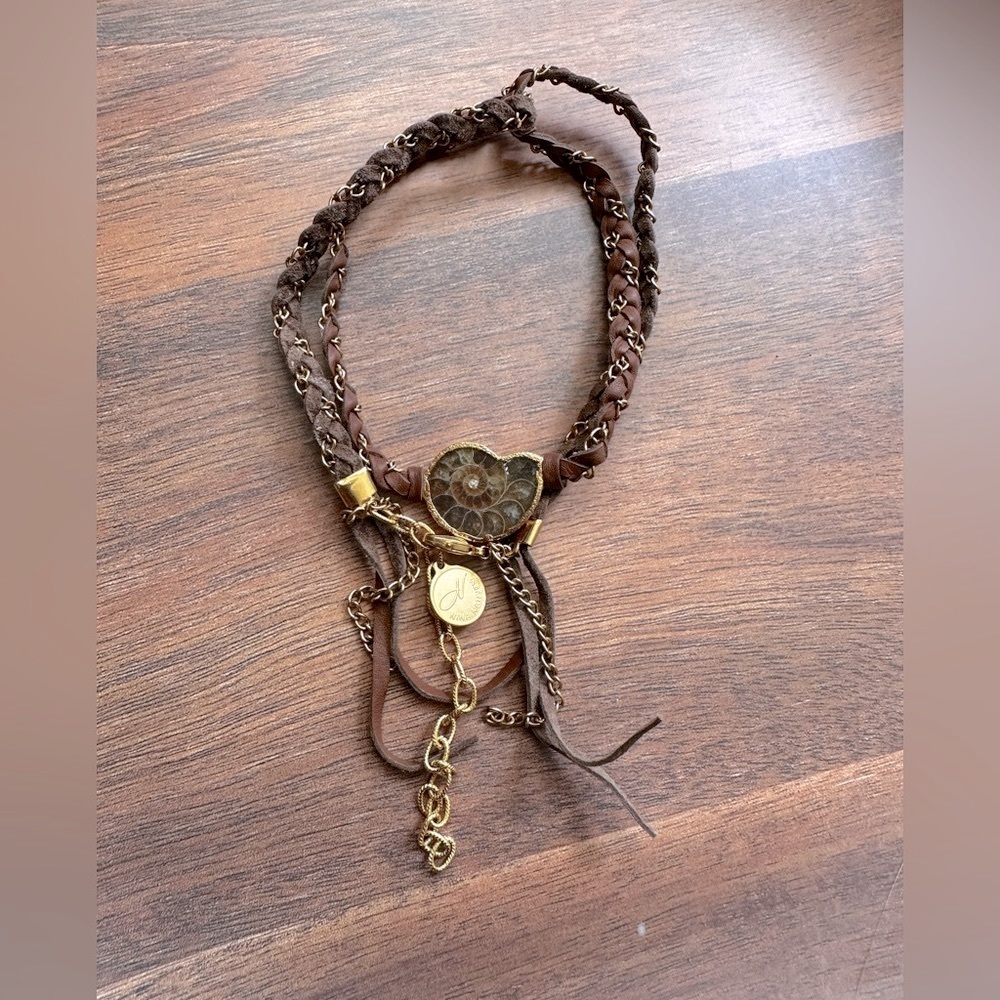 Nina Nguyen Suede Gold & Fossil Necklace or Wrap Bracelet